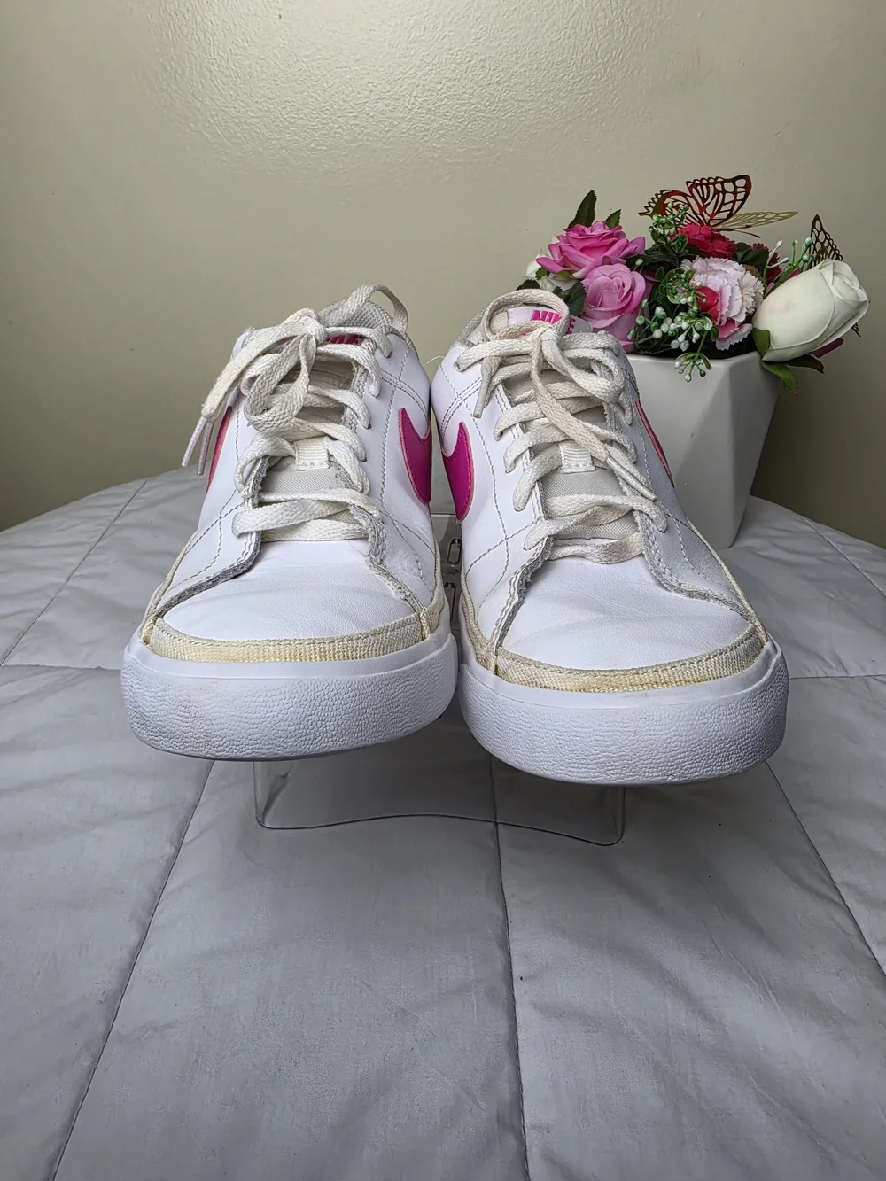 Nike Court Legacy Low Top Girls White/Pink Sneakers Size 7Y